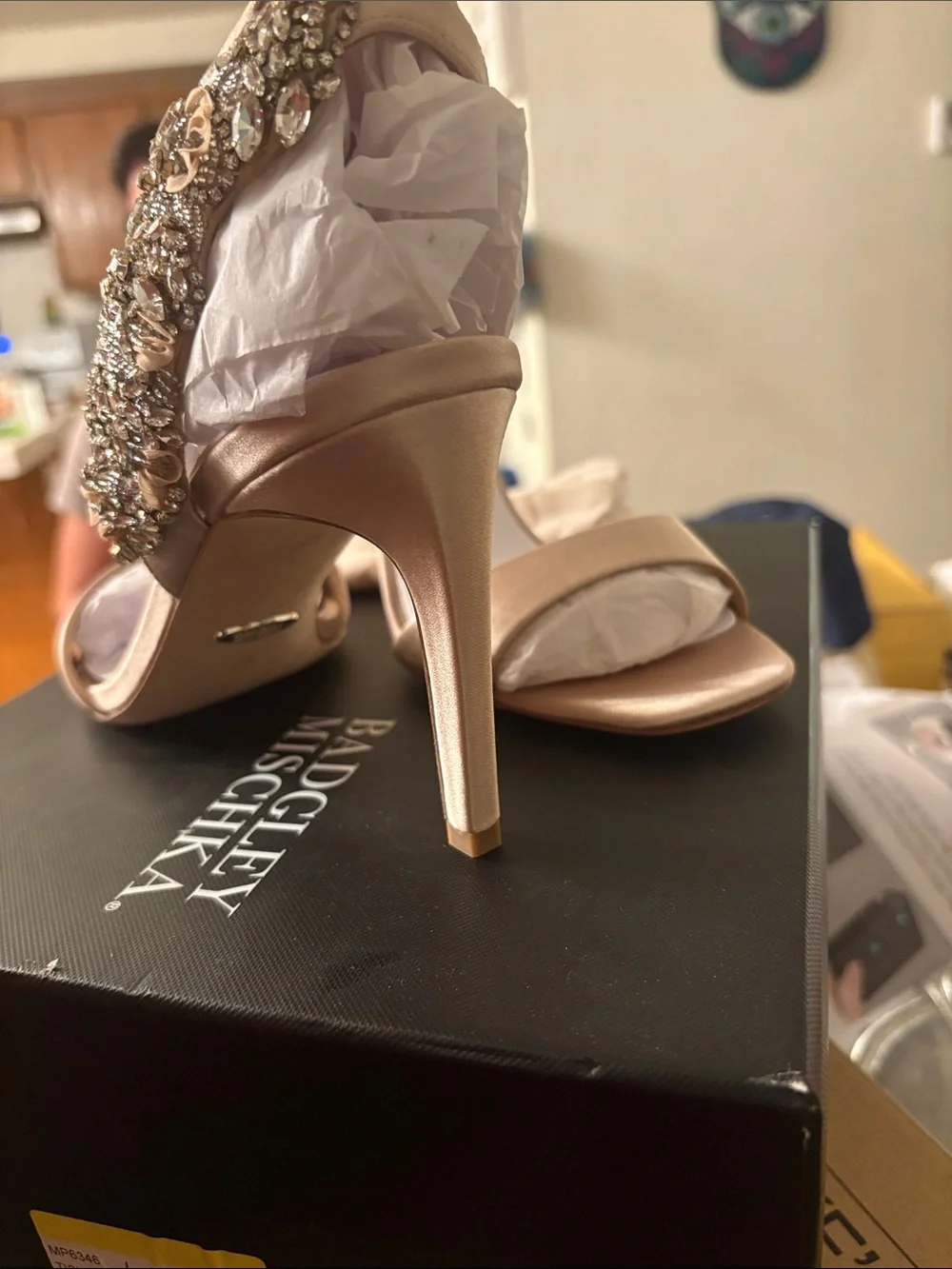 Badgley Mischka Rose Gold Crystal-Embellished Ankle-Strap Heels